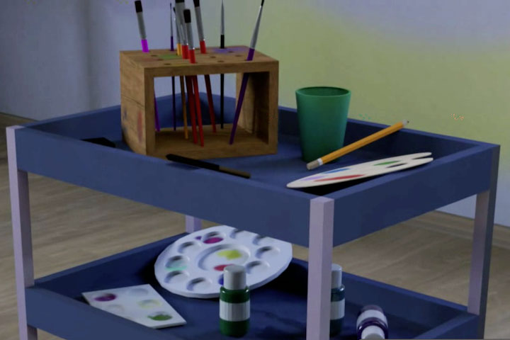 Stolik z przyborami do malowania w 3D