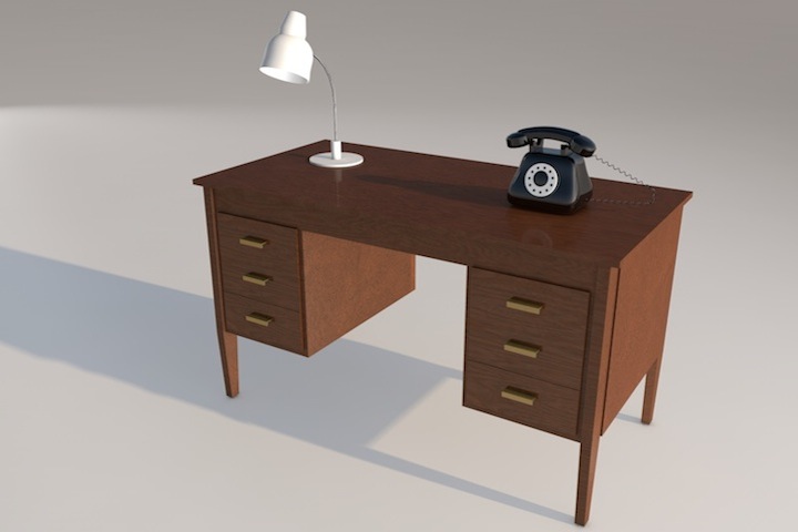 Biurko z telefonem i lampką w 3D
