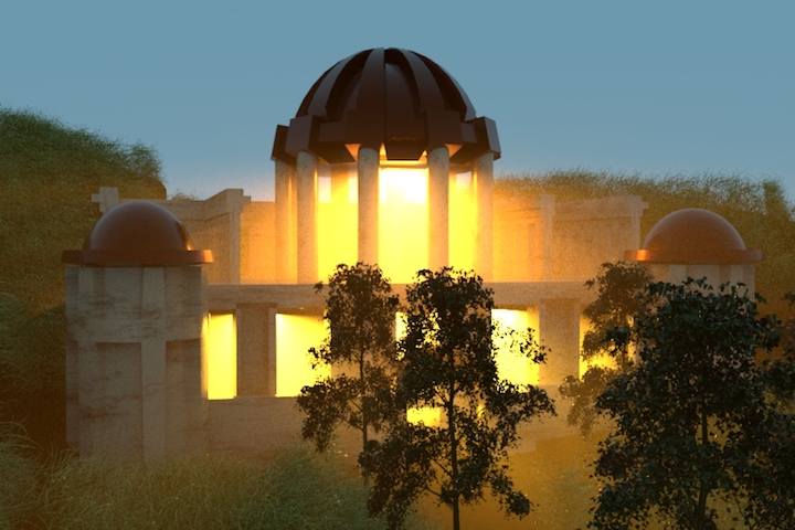 Oświetlony budynek w 3D